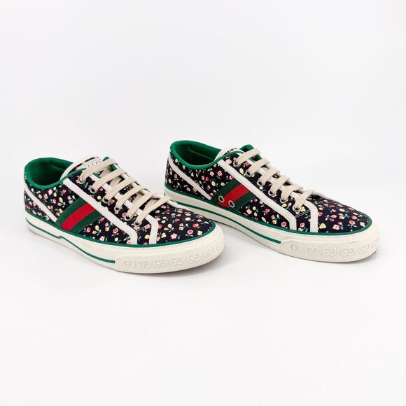 Gucci x Liberty of London 1977 Tennis Sneakers Black Floral Size 40 US 10 Women - Picture 1 of 15